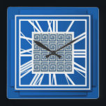 Art Deco, saffierblauw Vierkante Klok<br><div class="desc">Art Deco,  saffierblauw,  3-d-effect wandklok met witte cijfers - digitale grafische kaart</div>