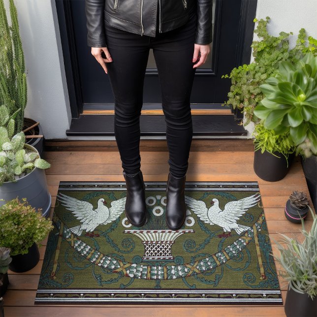 Art Deco Sage Green Doves van Walter Crane Deurmat (Creator heeft geüpload)