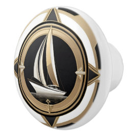 Art Deco Sailing Boat Black White Gold Nautical Keramische Knop