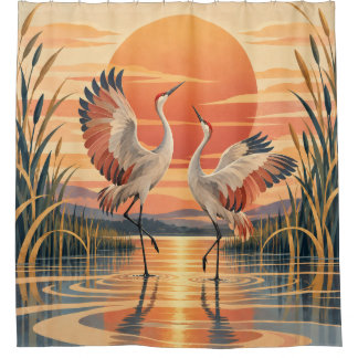 Art Deco Sandhill Crane Dans Douchegordijn
