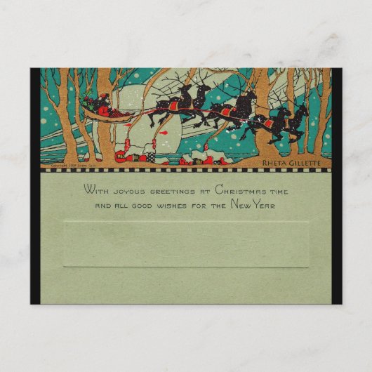 Art Deco Santa aan de hemel Feestdagenkaart (Voorkant)