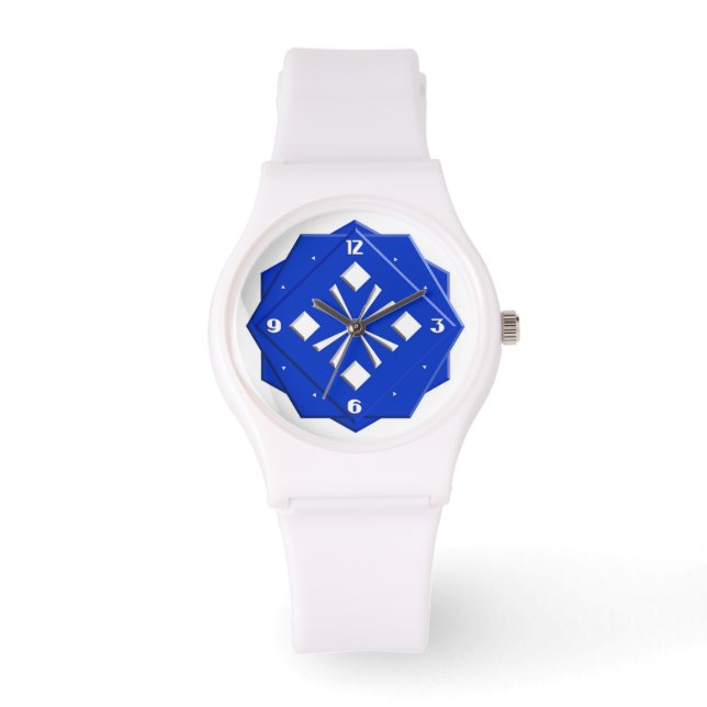 Art Deco sapphire blue geometrisch patroon Horloge (Voorkant)