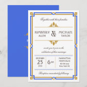  Art Deco Sapphire Blue & Gold Wedding Kaart (Voorkant / Achterkant)