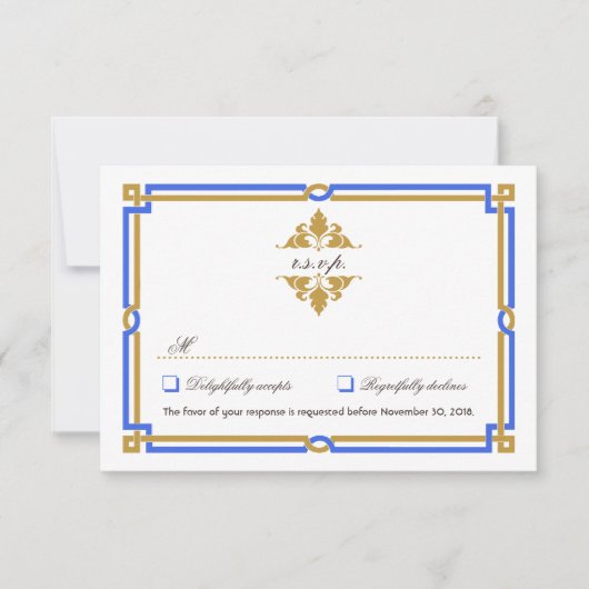 Art Deco Sapphire & Gold RSVP Kaartje (Voorkant)