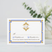 Art Deco Sapphire & Gold RSVP Kaartje (Staand voorkant)