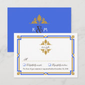 Art Deco Sapphire & Gold RSVP Kaartje (Voorkant / Achterkant)