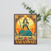Art Deco Saraswati Briefkaart (Staand voorkant)