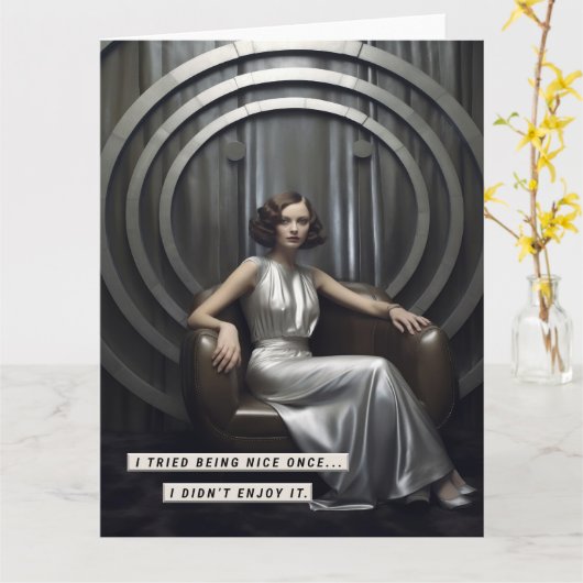  Art Deco Sassy Vrouw Kaart (Gele Bloem)