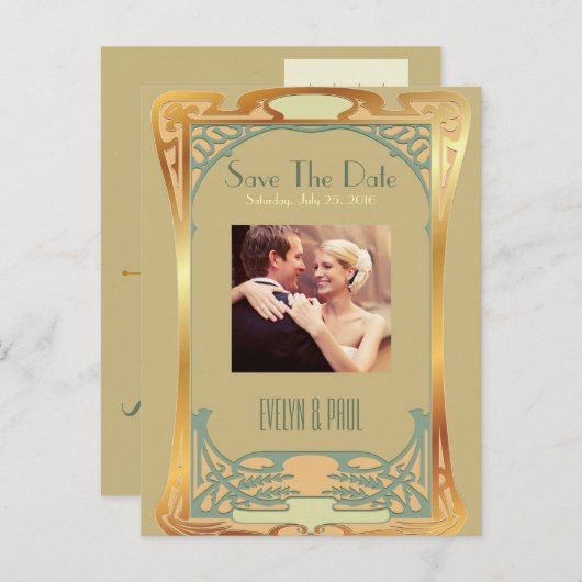 Art Deco Save The Date beroemd gemaakt door Gatsb Aankondigingskaart (Voorkant / Achterkant)