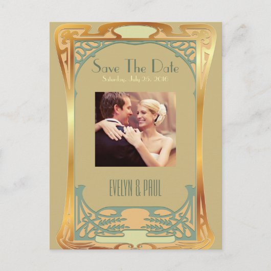  Art Deco Save The Date beroemd gemaakt door Gatsb Aankondigingskaart (Voorkant)
