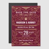 Art Deco Save the Date Bruiloft Goud Bourgogne Magnetische Uitnodiging (Voorkant / Achterkant)