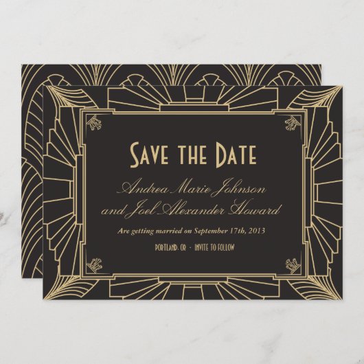 Art Deco Save the Date by Origami Prints (Voorkant / Achterkant)