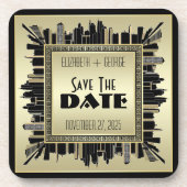 Art Deco Save the Date Champagne Gold Gatsby Glam Bier Onderzetter (Voorkant)