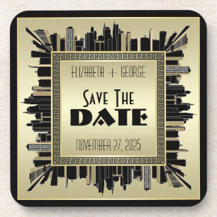 Art Deco Save the Date Champagne Gold Gatsby Glam Bier Onderzetter