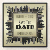 Art Deco Save the Date Champagne Gold Gatsby Glam Glazen Onderzetter (Voorkant)