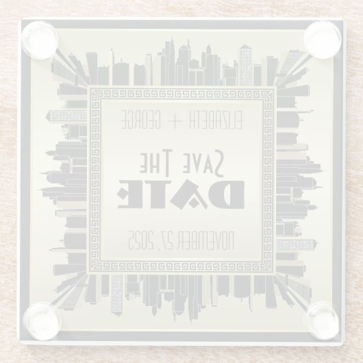 Art Deco Save the Date Champagne Gold Gatsby Glam Glazen Onderzetter (Achterkant)