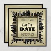 Art Deco Save the Date Champagne Gold Gatsby Glam Kaart (Voorkant / Achterkant)