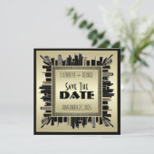 Art Deco Save the Date Champagne Gold Gatsby Glam Kaart (Staand voorkant)