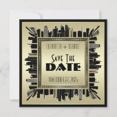 Art Deco Save the Date Champagne Gold Gatsby Glam Kaart (Voorkant)