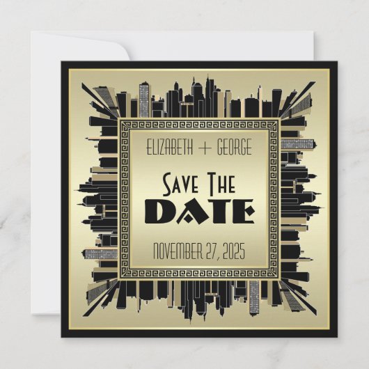 Art Deco Save the Date Champagne Gold Gatsby Glam Kaart (Voorkant)