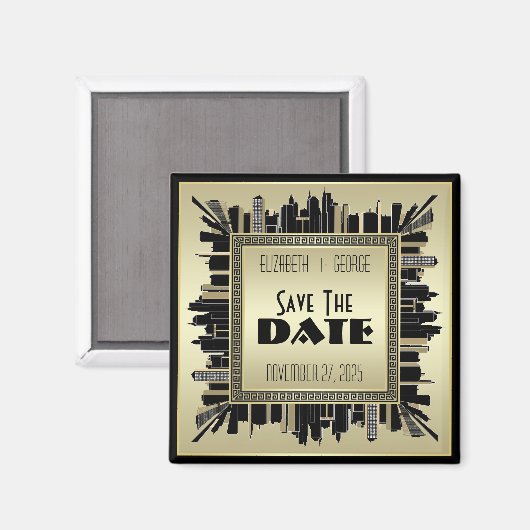 Art Deco Save the Date Champagne Gold Gatsby Glam Magneet (Voorkant / Achterkant)