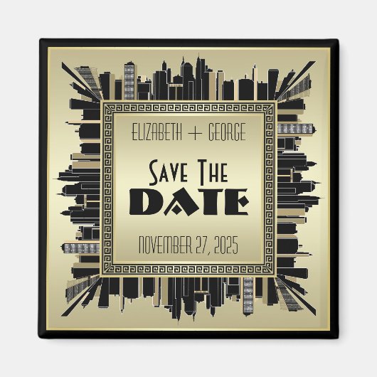 Art Deco Save the Date Champagne Gold Gatsby Glam Magneet (Voorkant)