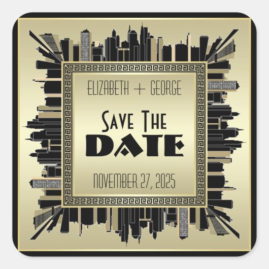 Art Deco Save the Date Champagne Gold Gatsby Glam Vierkante Sticker (Voorkant)
