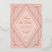Art Deco Save the Date Diamond Blush Roos Gold Folie Uitnodiging (Voorkant)