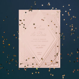 Art Deco Save the Date Diamond Blush Roos Gold Folie Uitnodiging
