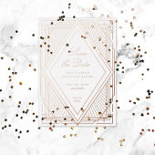 Art Deco Save the Date Diamond White Rose Gold Folie Uitnodiging