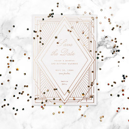 Art Deco Save the Date Diamond White Rose Gold Folie Uitnodiging