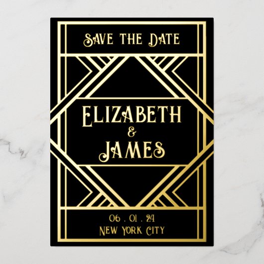 Art Deco Save the Date Folie Uitnodiging (Voorkant)