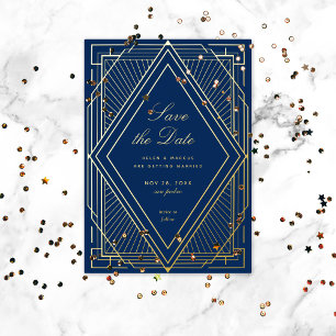 Art Deco Save the Date Gold Folie Uitnodiging