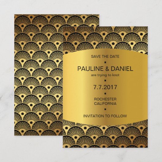 Art Deco Save the Date Golden Squares Vip Kaart (Voorkant / Achterkant)