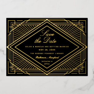 Art Deco Save the Date Landschap Folie Uitnodiging