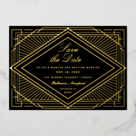 Art Deco Save the Date Landschap Folie Uitnodiging