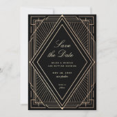 Art Deco Save the Date Nepgoud Zwart Kaart (Voorkant)