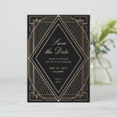 Art Deco Save the Date Nepgoud Zwart Kaart (Staand voorkant)