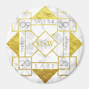 Art Deco Save the Date White Marble Gold Foil Glam Magneet