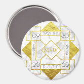 Art Deco Save the Date Wit Marmeren Gouden Folie G Magneet (Voorkant / Achterkant)