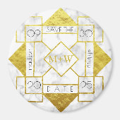 Art Deco Save the Date Wit Marmeren Gouden Folie G Magneet (Voorkant)