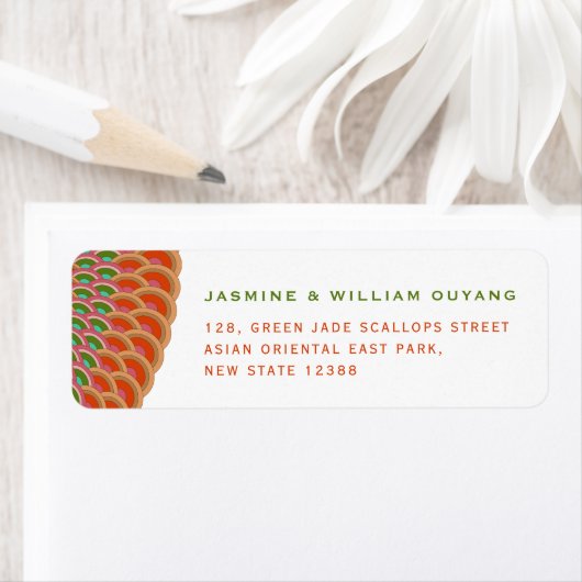 Art Deco  Scallop Fan Asian Wedding Address Etiket (Insitu)
