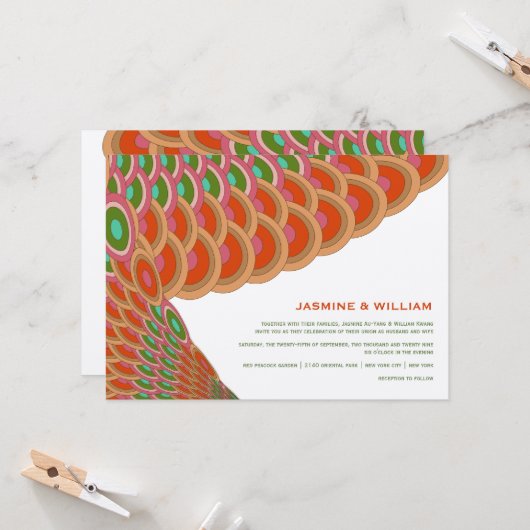 Art Deco  Scallop Fan Boho Asian Wedding Kaart (Voorkant / Achterkant in situ)