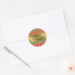 Art Deco  Scallop Fan Boho Asian Wedding Ronde Sticker