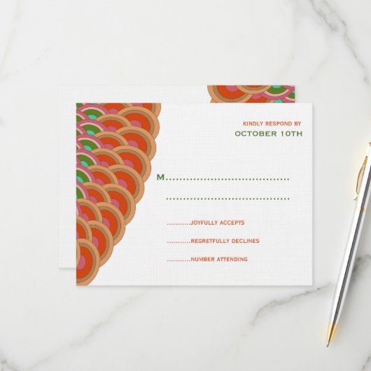 Art Deco  Scallop Fan Boho Asian Wedding RSVP Kaartje (Voorkant / Achterkant in situ)