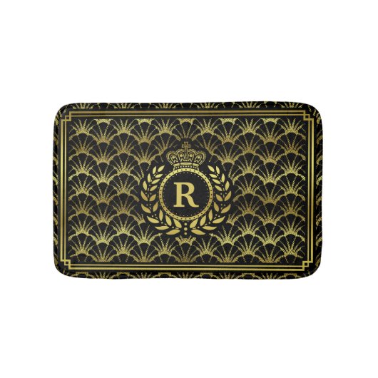 Art Deco Scallop Gold Black Laurel WreatCrown Badmat (Voorkant)