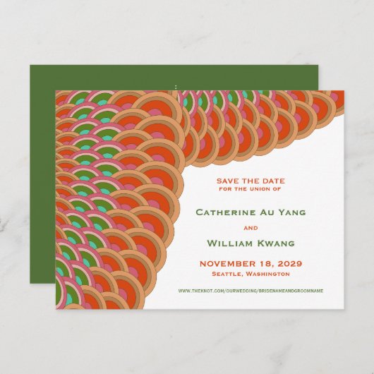 Art Deco  Scallop Patroon opslaan Datum Aankondigingskaart (Voorkant / Achterkant)