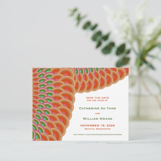 Art Deco  Scallop Patroon opslaan Datum Aankondigingskaart (Staand voorkant)