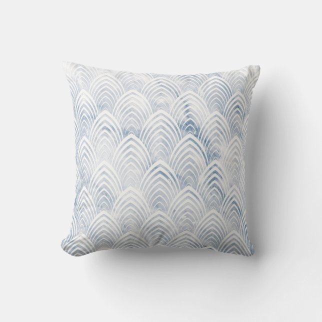 Art Deco Schalen Grijs Blauw Wit Geometrie Marmer Kussen (Voorkant)