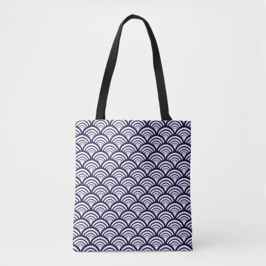 Art Deco Schelpboog Diep Marine Wit Tote Bag (Voorkant)